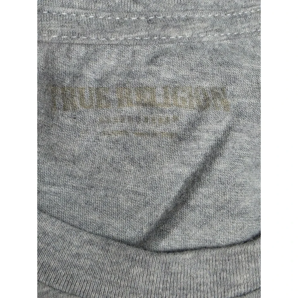 True Religion World Tour Graphic T-Shirt Heather Gray Orange Logo Mens XL